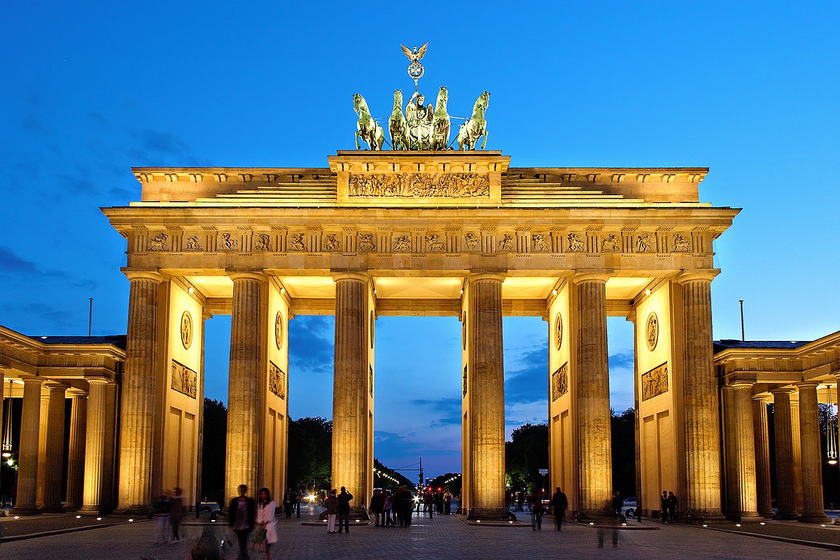 Brandenburg Gate illuminated at night, Berlin